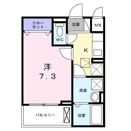 ウィスタリアII(1K/1階)の間取り写真