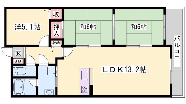 田寺グランドヒルズ(3LDK/3階)の間取り写真