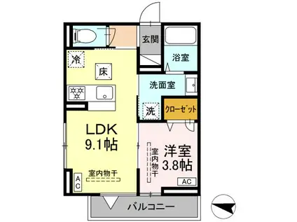 ラペーシュ湘南台(1LDK/1階)の間取り写真