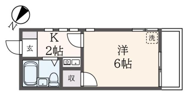 シャトー稲城(1K/2階)の間取り写真