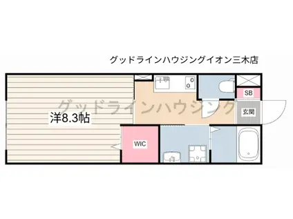 クロユリ(1K/1階)の間取り写真