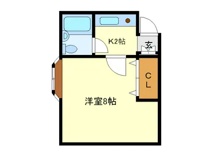 シャトー鶴(1K/1階)の間取り写真