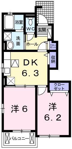 シン.シン.ハウスC(2DK/1階)の間取り写真