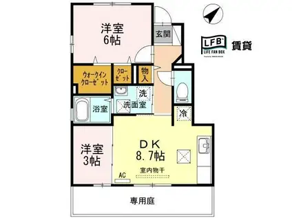 ディアコート A棟(2DK/1階)の間取り写真