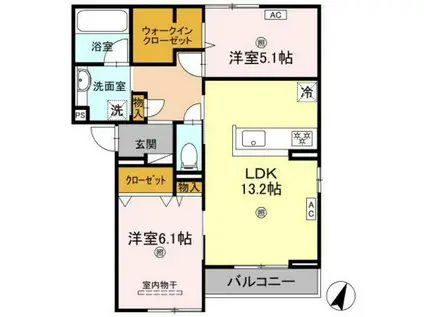 OLIVE GARDEN 府中(2LDK/2階)の間取り写真