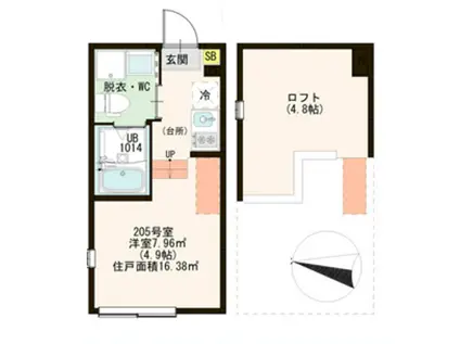 ハーモニーテラス足立XVI(ワンルーム/2階)の間取り写真