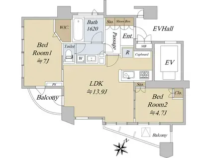 Dグランセ白金(2LDK/13階)の間取り写真