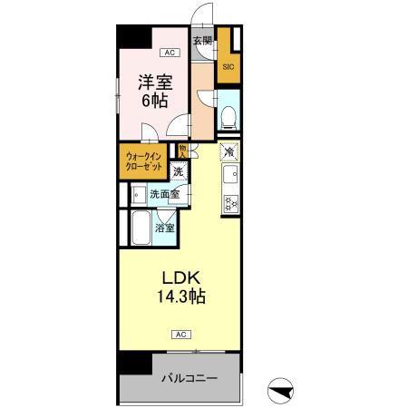 ロイヤルパークス仙台青葉通(1LDK/9階)の間取り写真