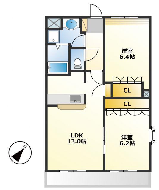 プランドール悠(2LDK/2階)の間取り写真