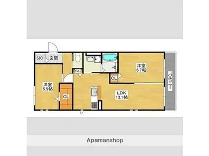 ハイムメゾン長居公園通(2LDK/3階)の間取り写真