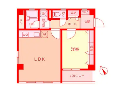 黒田救命堂ビル(1LDK/7階)の間取り写真