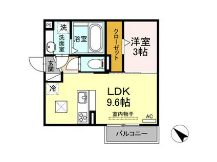 名鉄豊川線 稲荷口駅 徒歩10分 2階建 築7年(1LDK/1階)の間取り写真