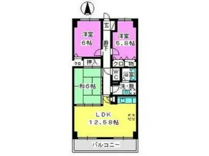 ノーブル伊都(3LDK/5階)の間取り写真