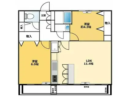 大平コーポ(2LDK/4階)の間取り写真