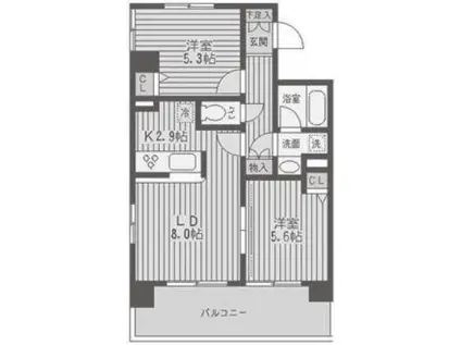 レジディア両国(2LDK/6階)の間取り写真