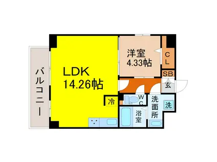 ウルフィエスタ徳川(1LDK/9階)の間取り写真