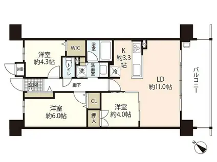 ソシオ廿日市(3LDK/7階)の間取り写真