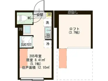 ハーモニーテラス一之江(ワンルーム/2階)の間取り写真