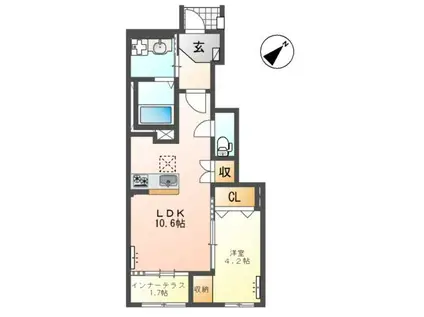 小田渕町2丁目アパート(1LDK/1階)の間取り写真