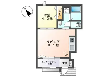 宮前区有馬8丁目アパート(1LDK/1階)の間取り写真