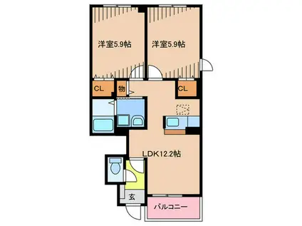 ザ・グラント(2LDK/1階)の間取り写真