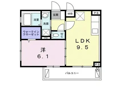 ウエスト シックス(1LDK/1階)の間取り写真