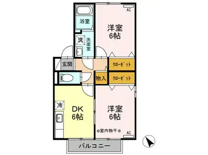 D-ROOM ウインドワードガーデンズ B 102(2DK/1階)の間取り写真