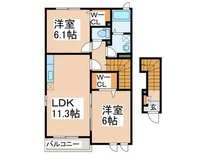 カルムメゾンI(2LDK/2階)の間取り写真