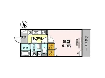 BELLA VISTA 南草津(1K/2階)の間取り写真