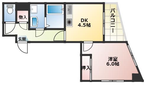 中西フラット(1DK/3階)の間取り写真