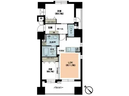 ジョイナス東比恵(2LDK/9階)の間取り写真