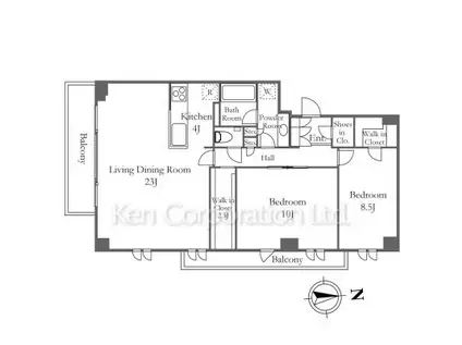 オープンレジデンシア広尾I(2LDK/2階)の間取り写真