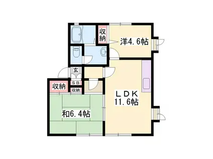 フローラル白浜 B棟(2LDK/1階)の間取り写真