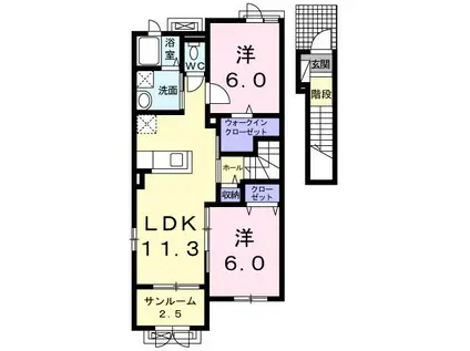コンフォート・リブ(2LDK/2階)の間取り写真