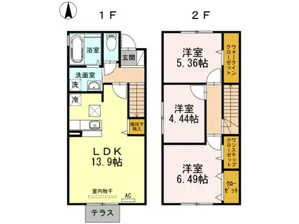 D-ROOM学研都市 B棟(3LDK/1階)の間取り写真