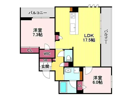 スカイ ウィング(2LDK/2階)の間取り写真