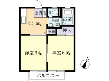 サンライフ並木B(2DK/1階)の間取り写真