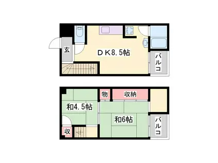 ビレッジハウス書写台(2DK/1階)の間取り写真