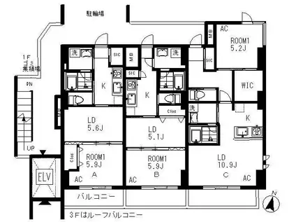 コスモ和光12(1LDK/3階)の間取り写真