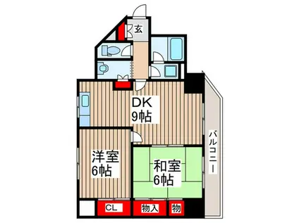 グローリアパレス弐番館(2DK/9階)の間取り写真