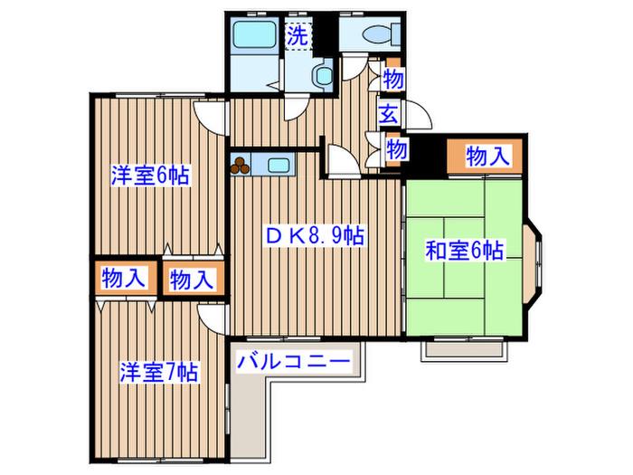 小鶴参番館(3DK/1階)の間取り写真