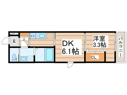 アンセル泉中央(1DK/1階)の間取り写真