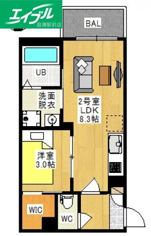 REGALEST 花尻III(1LDK/3階)の間取り写真