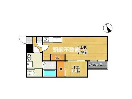 DELICA鳥栖(1LDK/2階)の間取り写真