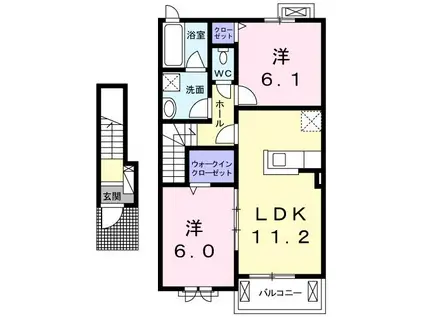 ラルカンシエル(2LDK/2階)の間取り写真