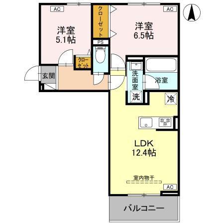 LA MAISON天川原町一丁目 A棟(2LDK/1階)の間取り写真