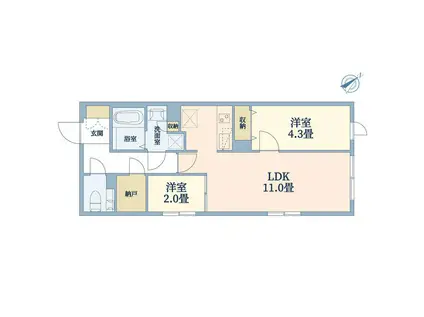 ウェルスクエア洗足(2LDK/2階)の間取り写真