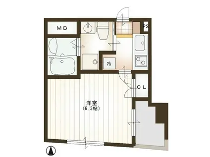 クローバー六番館(1K/2階)の間取り写真