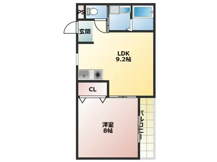 トラスティ本町(1LDK/1階)の間取り写真