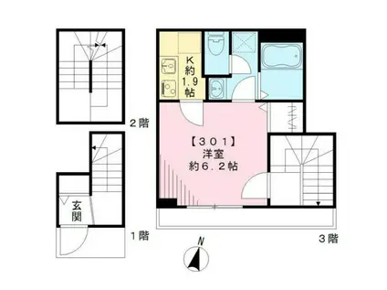 フィカーサ中目(1K/1階)の間取り写真